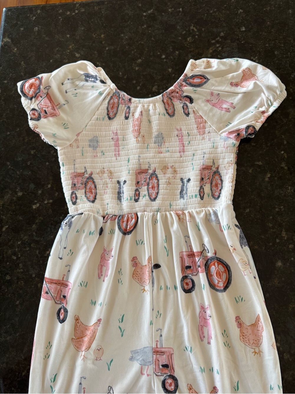 Girls' Romper with Farm Animal & Tractor Print
